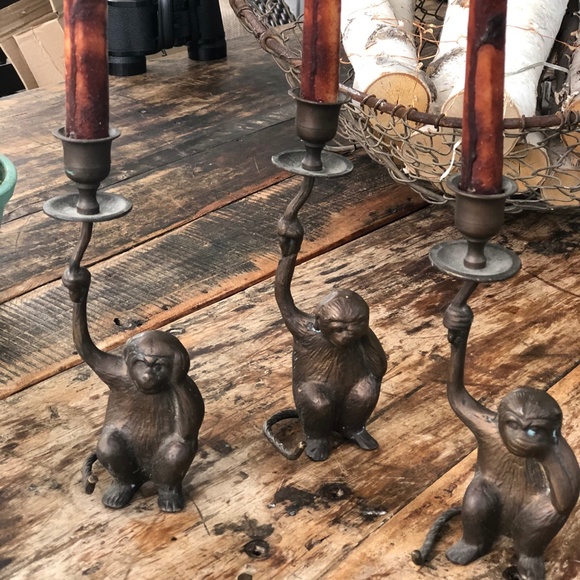 3 Vintage brass monkey candle holders.Calling all monkey lovers!